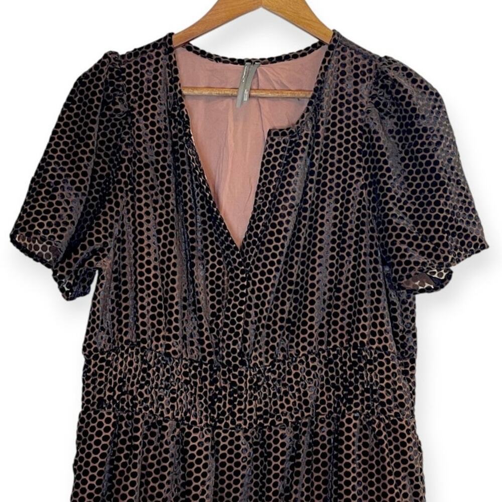 Anthropologie Somerset Velvet Mini Dress Carbon Polka Dot Size Large - Picture 4 of 10